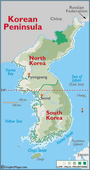 kuzey kore koren peninsula haritasi